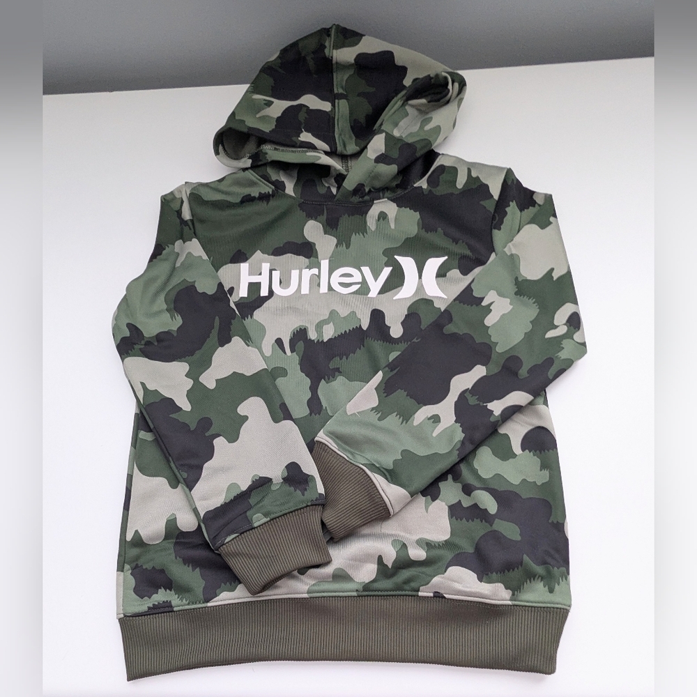 NWT Hurley Kids' (Size 7) Green Camouflage H20-Dri Pullover Hoodie/Sweatshirt